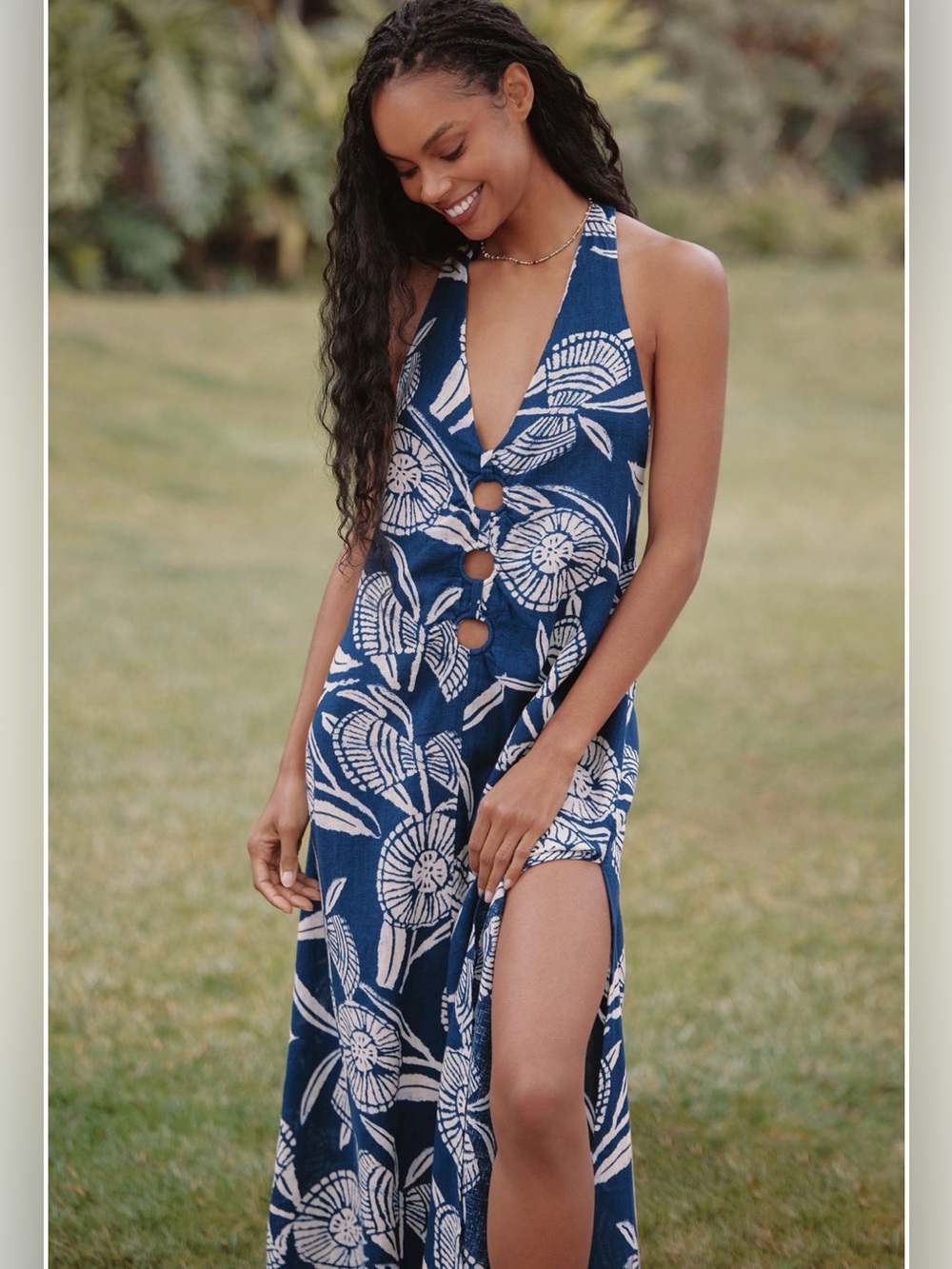 Plunge Linen Maxi Dress